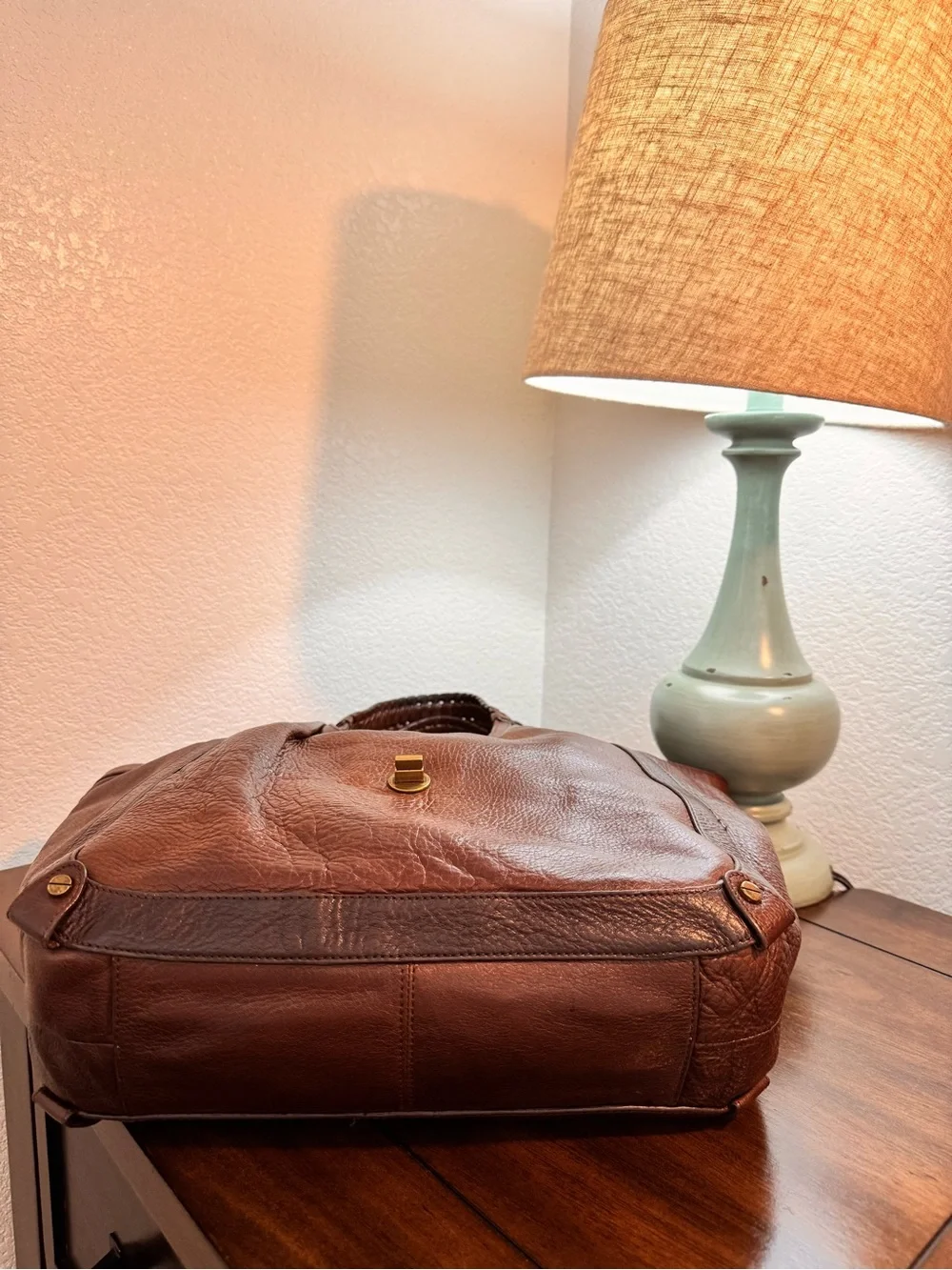 Elliott Lucca Warm Cognac Leather Braided-Handle Tote